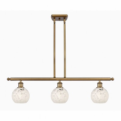White Mouchette - 3 Light Stem Hung Island In Modern Style-8.5 Inches Tall and 36 Inches Wide