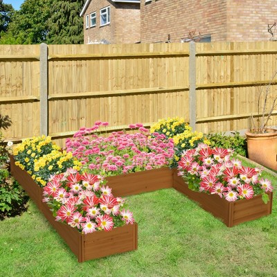 Medium Brown Wooden 5-Piece Outdoor Planter Box Set