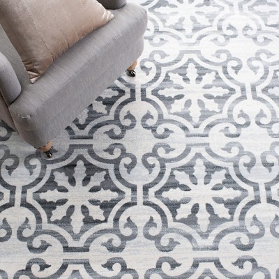 Grey and Ivory Hand-Knotted Synthetic Runner Rug