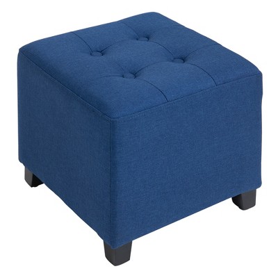 Tufted Ottoman Linen-Touch Fabric Upholstered Footrest Stool with Anti-Slip Pads