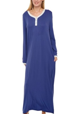 ADR Women's Nightshirt, Soft Knit Nightgown Long Sleep Shirt Full Length Henley Pajama Top with Pockets
