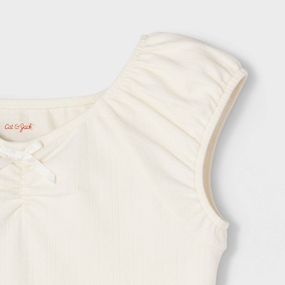 Cat & Jack Girls' Short Sleeve Pointelle Ribbed T-Shirt - Cat & Jack™ Cream S — фото 3