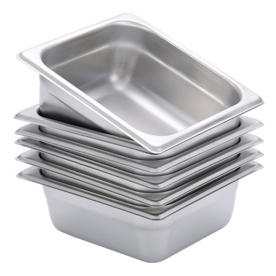 BIRDROCK HOME Stainless Steel Steam Table Pans, 1/6-Size, 1.2 qt, 24 Gauge Steel, 2.5" Depth, Meal Prep, Cooking & Food Storage (6 Pack)