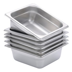 BIRDROCK HOME Stainless Steel Steam Table Pans, 1/6-Size, 1.2 qt, 24 Gauge Steel, 2.5" Depth, Meal Prep, Cooking & Food Storage (6 Pack) - 1 of 4