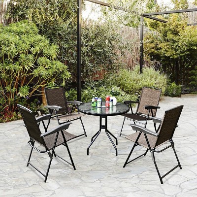 Costway 5pc Bistro Outdoor Patio Furniture Set Glass Table W/4 Folding ...