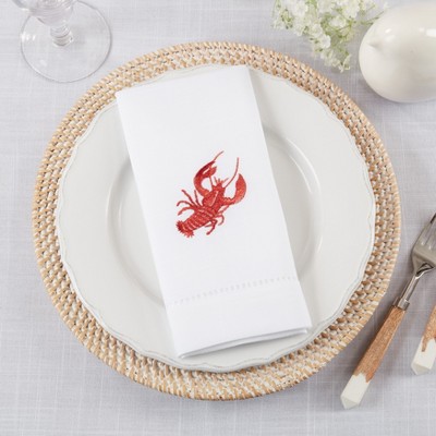 White Polyester Embroidered Lobster Table Napkins Set of 4