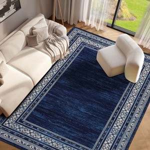 TackView Washable Runner Rug, Modern Bordered Rug Non Slip Bedroom Runner Carpet for Laundry Room Kitchen - 1 of 4