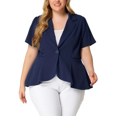 Agnes Orinda Women's Plus Size Casual Ruffle Short Sleeve Button Blazers