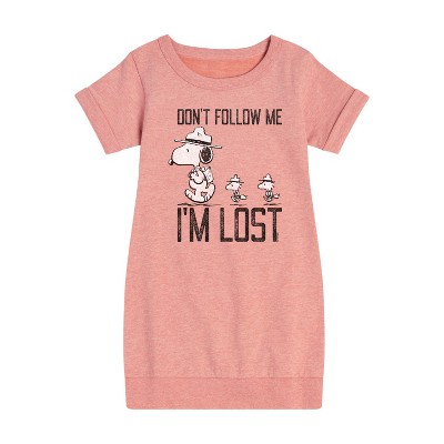 Girls' - Peanuts - Don't Follow Me Art Graphic Short Sleeve Fleece Dress
