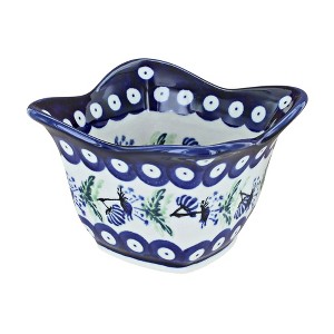 Blue Rose Polish Pottery 1930-Zaklady Small Square Scallop Bowl - 1 of 1