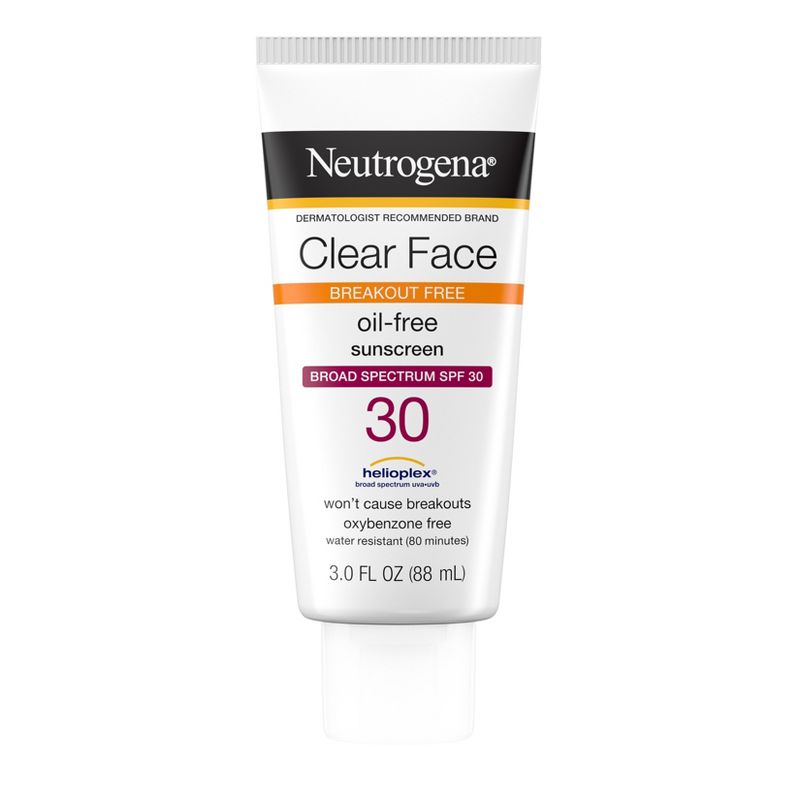Neutrogena Clear Face Liquid Sunscreen Lotion - SPF 30 - 3 fl oz: Noncomedogenic, Oil-Free, Paraben-Free, Fragrance-Free