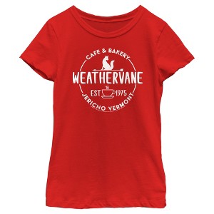 Girl's Wednesday Weathervane Cafe Logo T-Shirt - 1 of 4