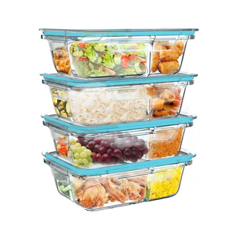Hastings Home 3-Compartment Glass Food Storage Containers With Lids – 8 Pcs, 3 of 6