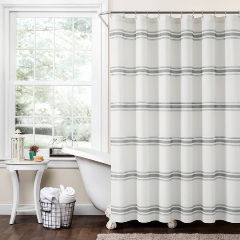 Farmhouse Striped Shower Curtain Dark, Dark Gray Fabric Shower Curtain