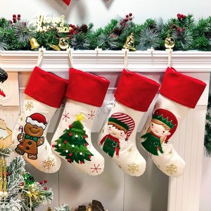 Aoibox 4 Pack 19 Inch Christmas Stockings Kit Gingerbread Man Rustic Flax Socks Holders Ornament Gift Bags for Tree Party - 1 of 4