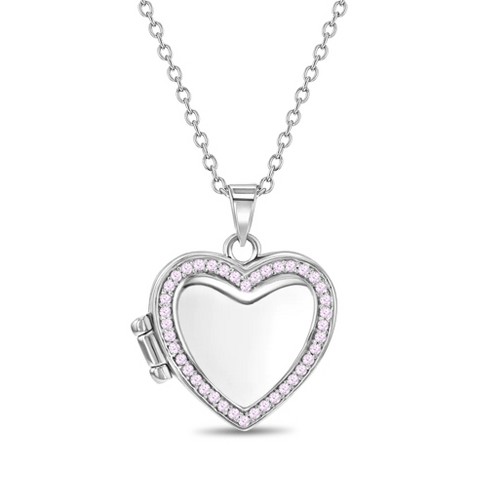 Girls' Cz Border Heart Sterling Silver Locket Necklace - In Season