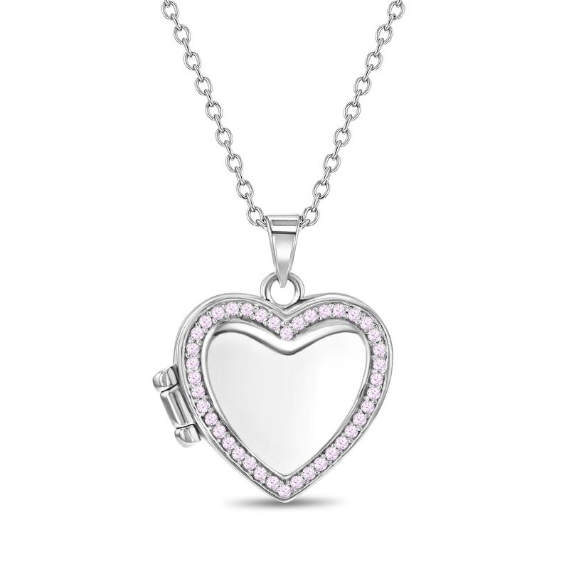 Girls' CZ Border Heart Sterling Silver Locket Necklace - In Season Jewelry, 1 of 7