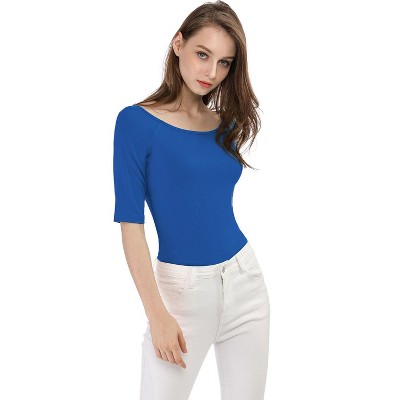 Allegra K Women's Half Sleeves Scoop Neck Fitted Layering Soft T-shirt  Royal Blue Medium : Target