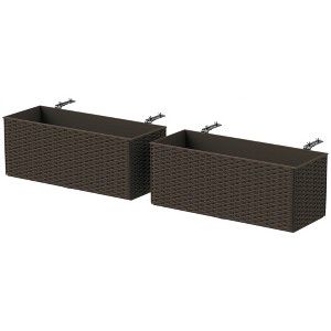 2 Pack 20 Inch Railing Flower Pots, Hanging Flower Pots with Hooks, Drainage Holes for Fence, Rattan Look - 1 of 4