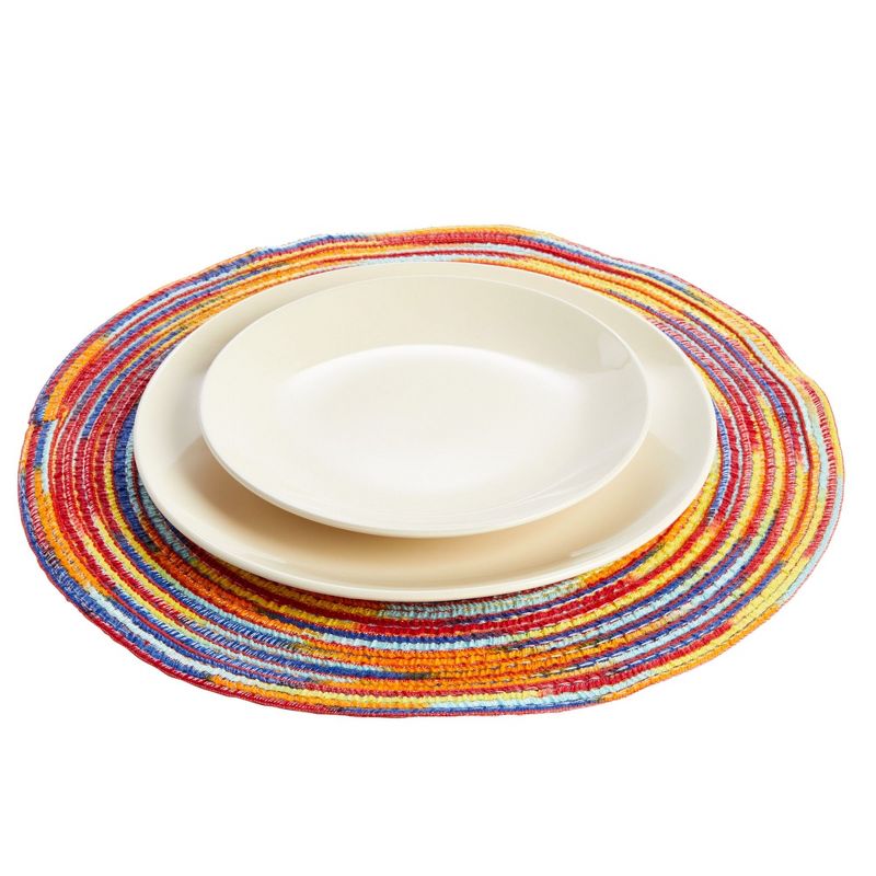 Colorful 15" Round Braided Fabric Placemats Set of 8 Dining Table Mat for Kitchen Party Decor, 3 of 9