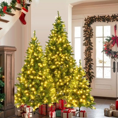 Resenkos 3-Piece Pre-Lit Christmas Tree Set, Includes 8ft, 6ft, and 4ft Pine Trees with 820 Total LED Lights, Green