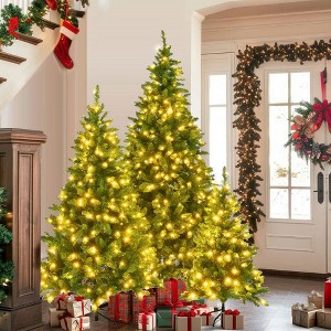 Resenkos 3-Piece Pre-Lit Christmas Tree Set, Includes 8ft, 6ft, and 4ft Pine Trees with 820 Total LED Lights, Green - 1 of 4