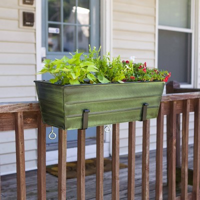 Medium Green Galvanized Steel Flower Box with Black Brackets
