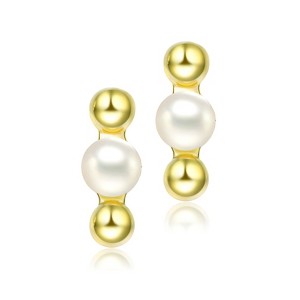 Guili Sterling Silver Gold Plated Earrings featuring 5.5MM Freshwater Pearls, showcasing minimalist and timeless elegance for every occasion - 1 of 3
