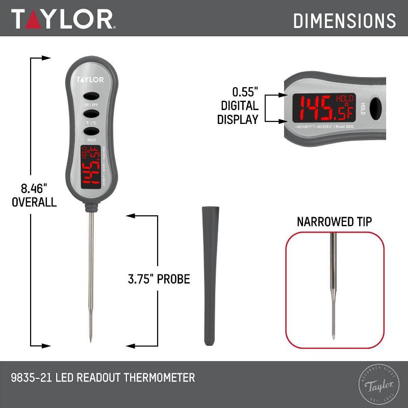 Taylor Super-Brite LED Digital Pocket Kitchen Meat Cooking Thermometer, 4 of 6
