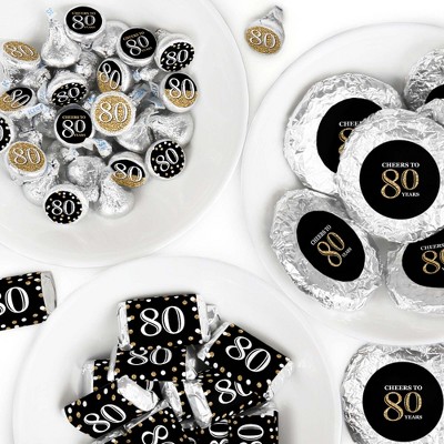 Big Dot of Happiness Adult 80th Birthday - Gold - Birthday Party Candy Favor Sticker Kit - 304 Pieces