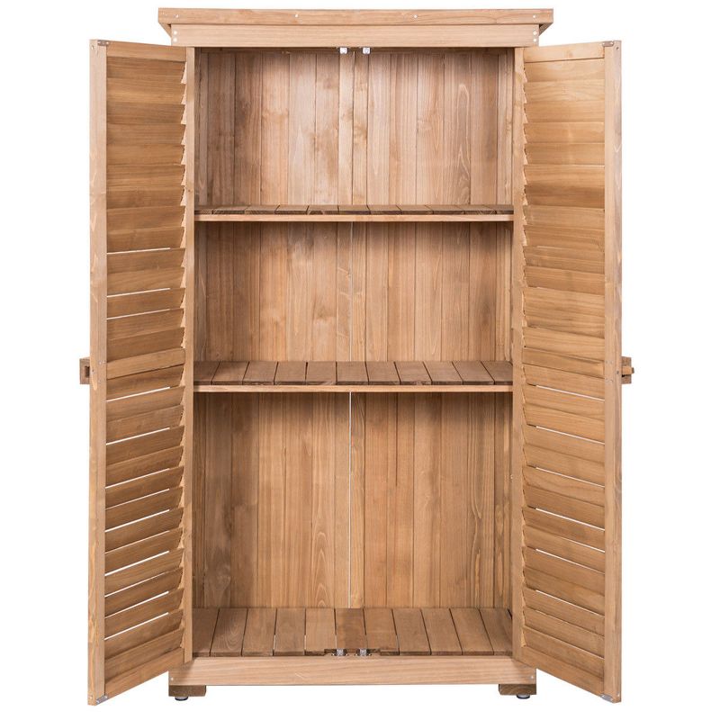 Costway Outdoor 63'' Tall Wooden Garden Storage Shed Fir Wood Shutter Design Lockers, 5 of 7