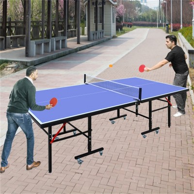YONWAY 8ft Mid-Size Table Tennis Table Foldable & Portable Ping Pong Table Set for Indoor Games with Net, 2 Table Tennis Paddles and 3 Balls