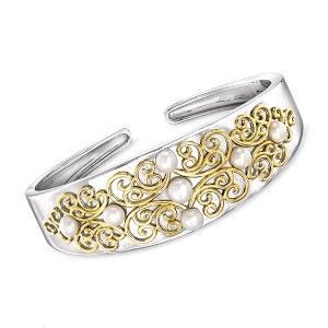 Ross-Simons 4.5-5.5mm Cultured Pearl Cuff Bracelet in 2-Tone Sterling Silver - 1 of 4