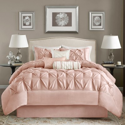 Blush Full 7-Piece Tufted Comforter Set with Decorative Pillows