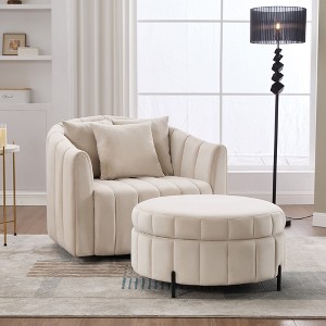 GDFStudio Adam 40.35"W Oversized Velvet Channel Tufted Swivel Chair and Storage Ottoman Sets - 1 of 4