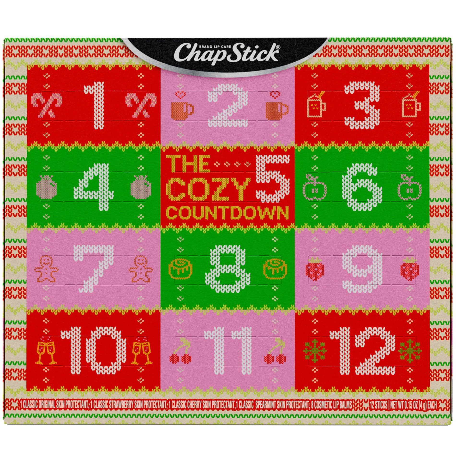 ChapStick Cozy Countdown Holiday Lip Balms 12-Pack, Advent Calendar