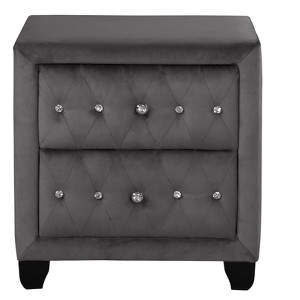 Vynxaria Modern Crystal Tufted Sophia 2-Drawer Nightstand, Cream Velvet Upholstered, Wood, 16"Dx26"Wx27.5"H, No Assembly - 1 of 4