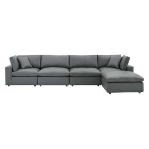5pc Commix Down Filled Overstuffed Vegan Leather Convertible Sectional Sofa Set - Modway: Modern - 1 of 4