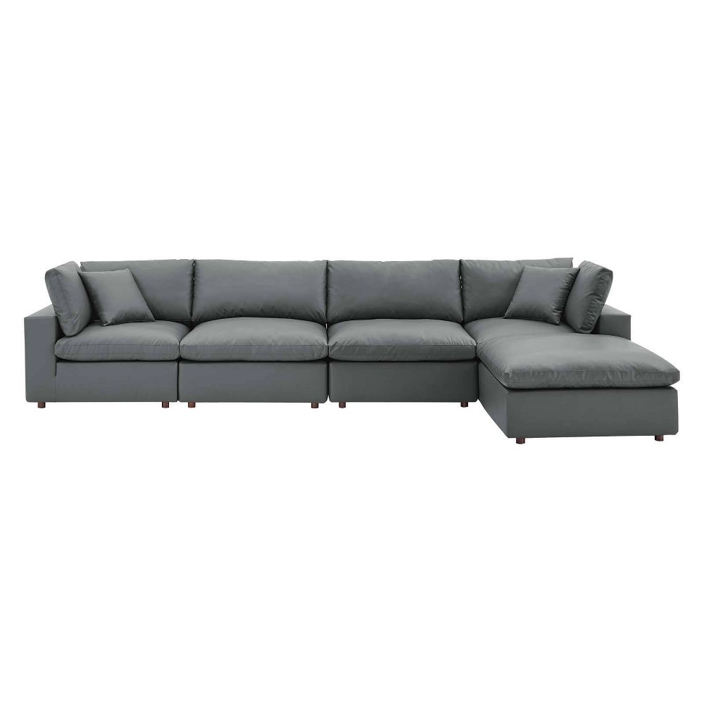 Photos - Sofa Modway 5pc Commix Down Filled Overstuffed Vegan Leather Convertible Sectional Sof 