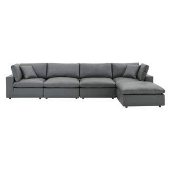 5pc Commix Down Filled Overstuffed Vegan Leather Convertible Sectional  Sofa Set Gray - Modway