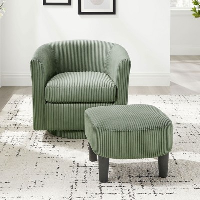 Sapphtopaz 360 Swivel Accent Chair and Ottoman Set Corduroy Fabric Comfortable Single Sofa Recliner for Living Room, Bedroom, Office, Indoor