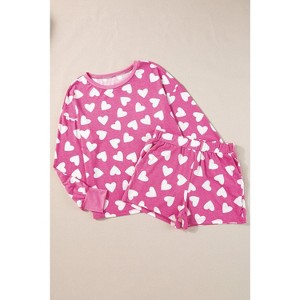 Pink Valentine Heart Shape Print Long Sleeve Top Shorts Lounge Set - 1 of 2