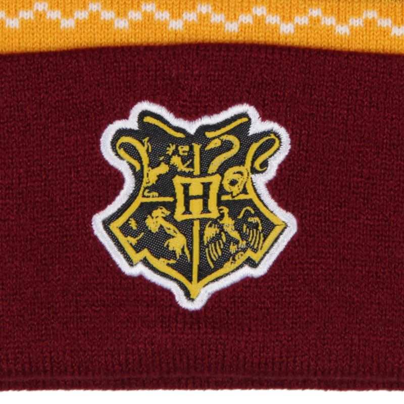 Harry Potter Adult Hogwarts School Crest Knit Cuff Pom Beanie Cap Multicoloured, 3 of 5