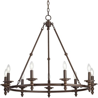 Stiffel Bronze Large Wagon Wheel Chandelier 35 1/2" Wide Rustic Farmhouse 9-Light Fixture for Dining Room House Foyer