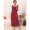 cheibear Women's 3/4 Sleeve Soft Lounge Long Sleepwear Dress with Pockets - 2 of 4