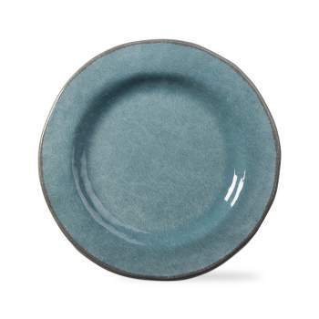 tagltd 11 in. Veranda Cracked Glazed Solid Melamine Plastic Dinnerware Plates Set of 4 Dishwasher Safe Indoor Outdoor Round Blue