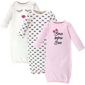 Little Treasure Baby Girls Cotton Long-Sleeve Gowns 3pk, Bows, 0-6 Months - 1 of 1