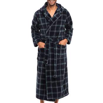 Men's Classic Winter Robe, Full Length Hooded Bathrobe, Cozy Plush Fleece