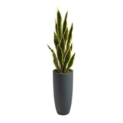 Nearly Natural 3.5-ft Sansevieria Artificial Plant in Gray Planter