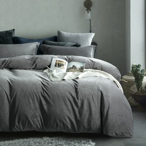 3 Pieces Velvet Duvet Cover Set, Zippered Flannel Comforter Cover Set - NTBAY - 1 of 4